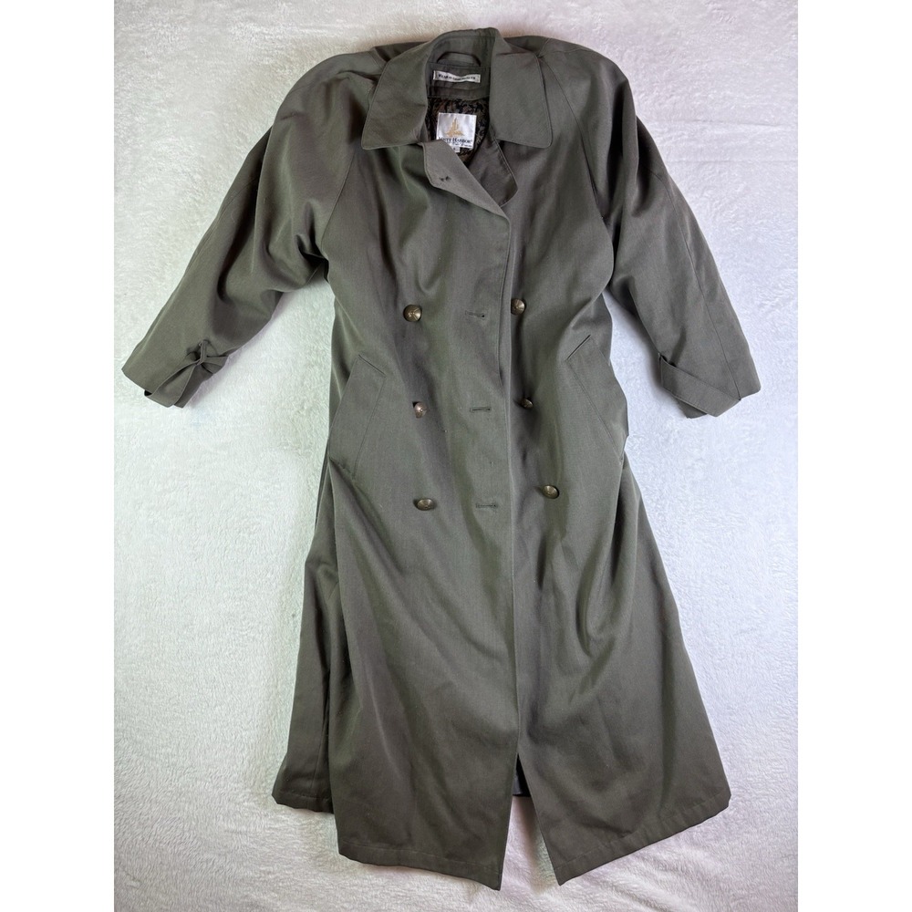 Vintage Women's Misty Harbor Olive Green Trench Coat SZ 8